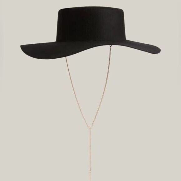 All Saints NWT Faye Chain Bolero Hat Wool Black Floppy Western OS - Picture 2 of 4